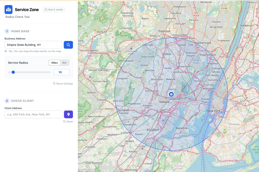 Service Area Radius Checker | a Tool Stack